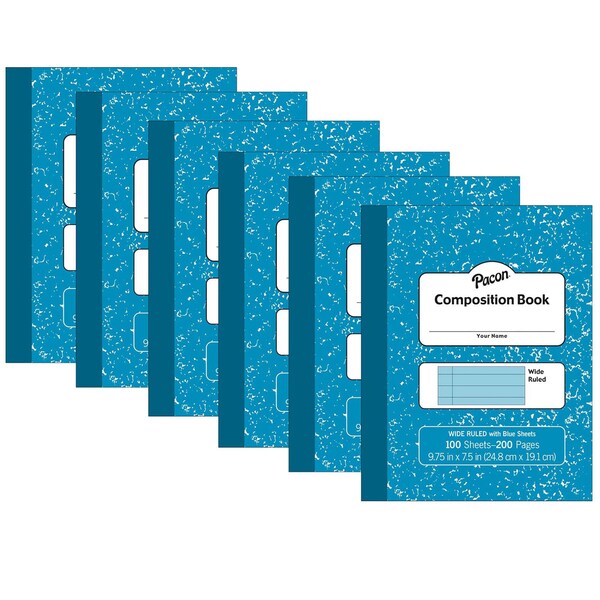 Blue Marble Composition Book, Light Blue Sheets, 3/8in. Ruled, 100 Sheets Per Book, 6PK
